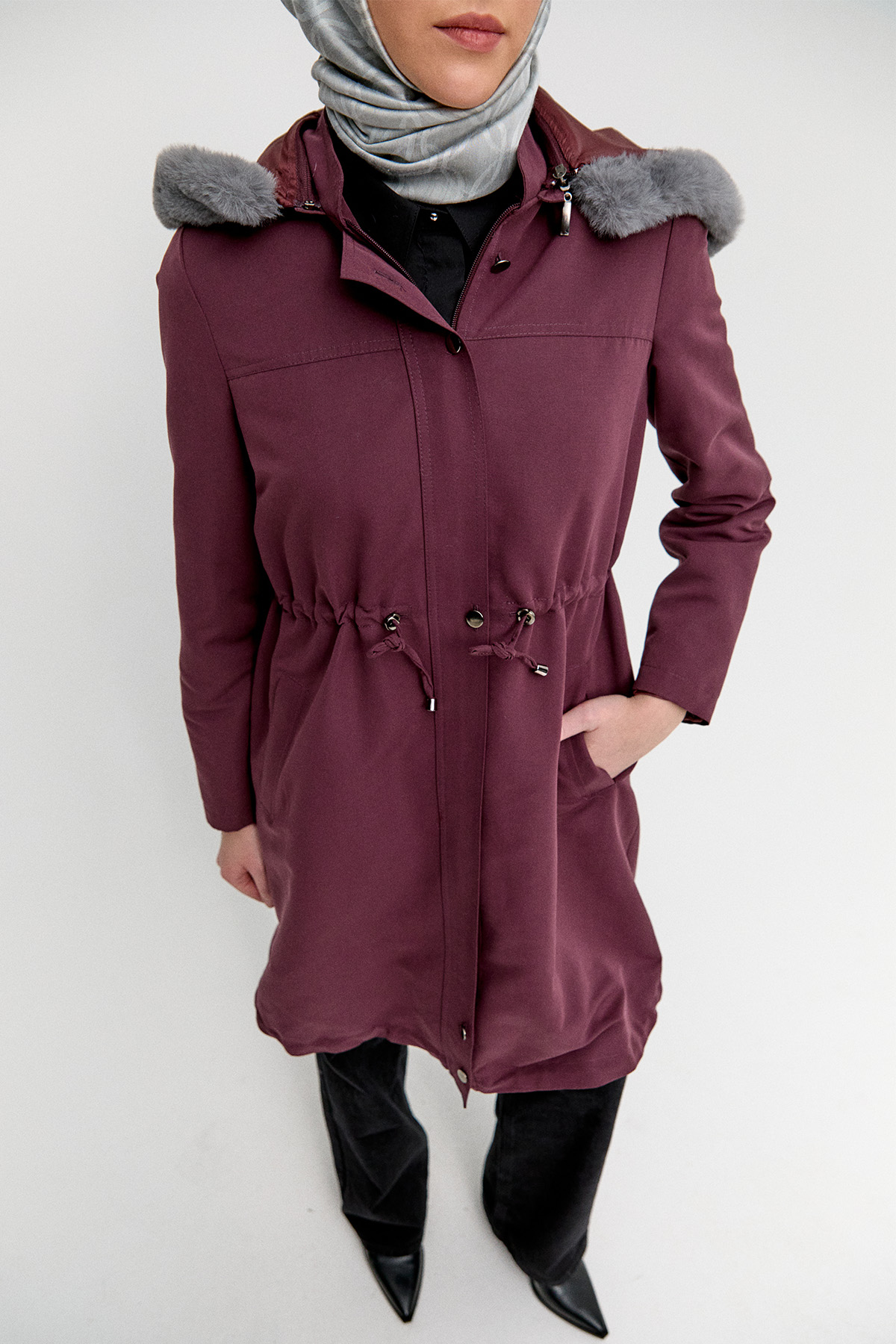 Fermuarlı Bağcıklı Kap, Tesettür Giyim