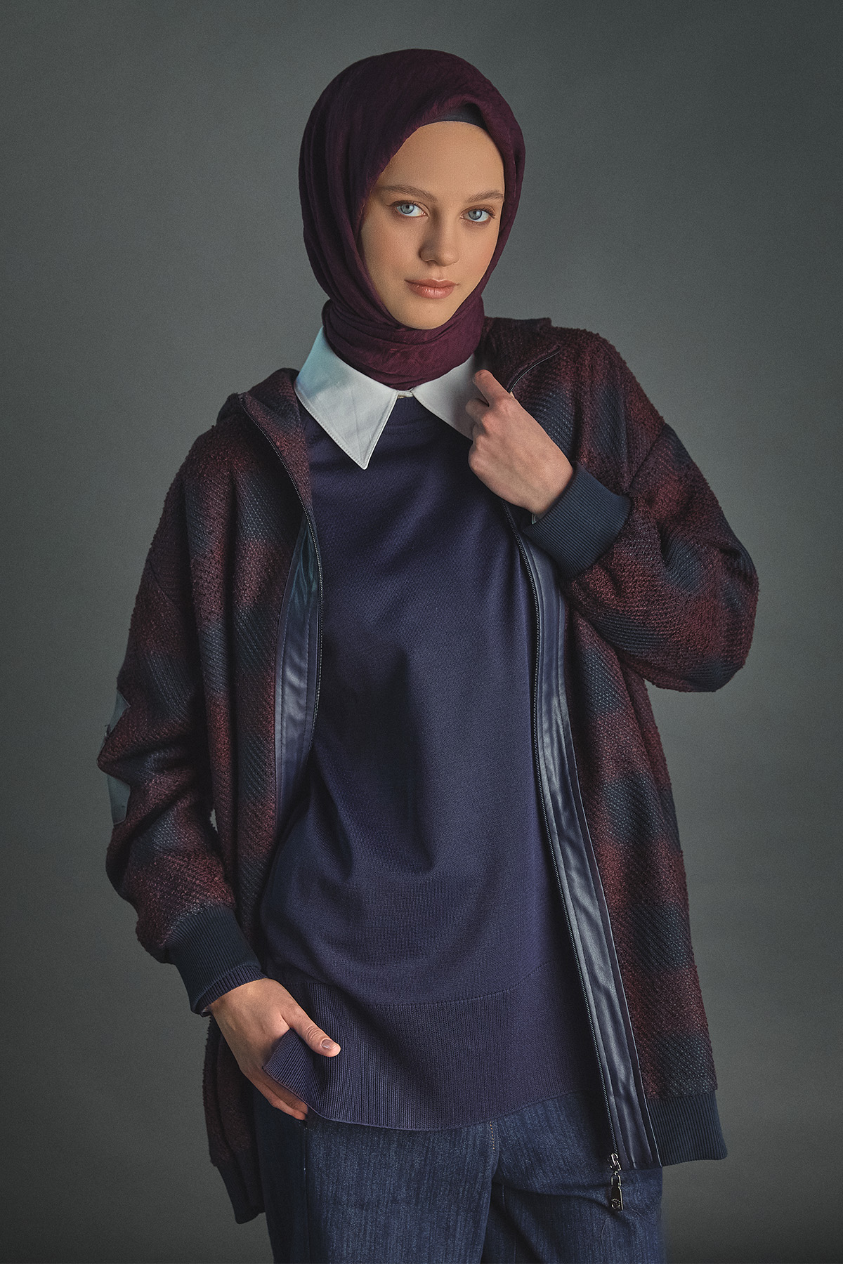 Deri Detaylı Kapüşonlu Tüvit Kap