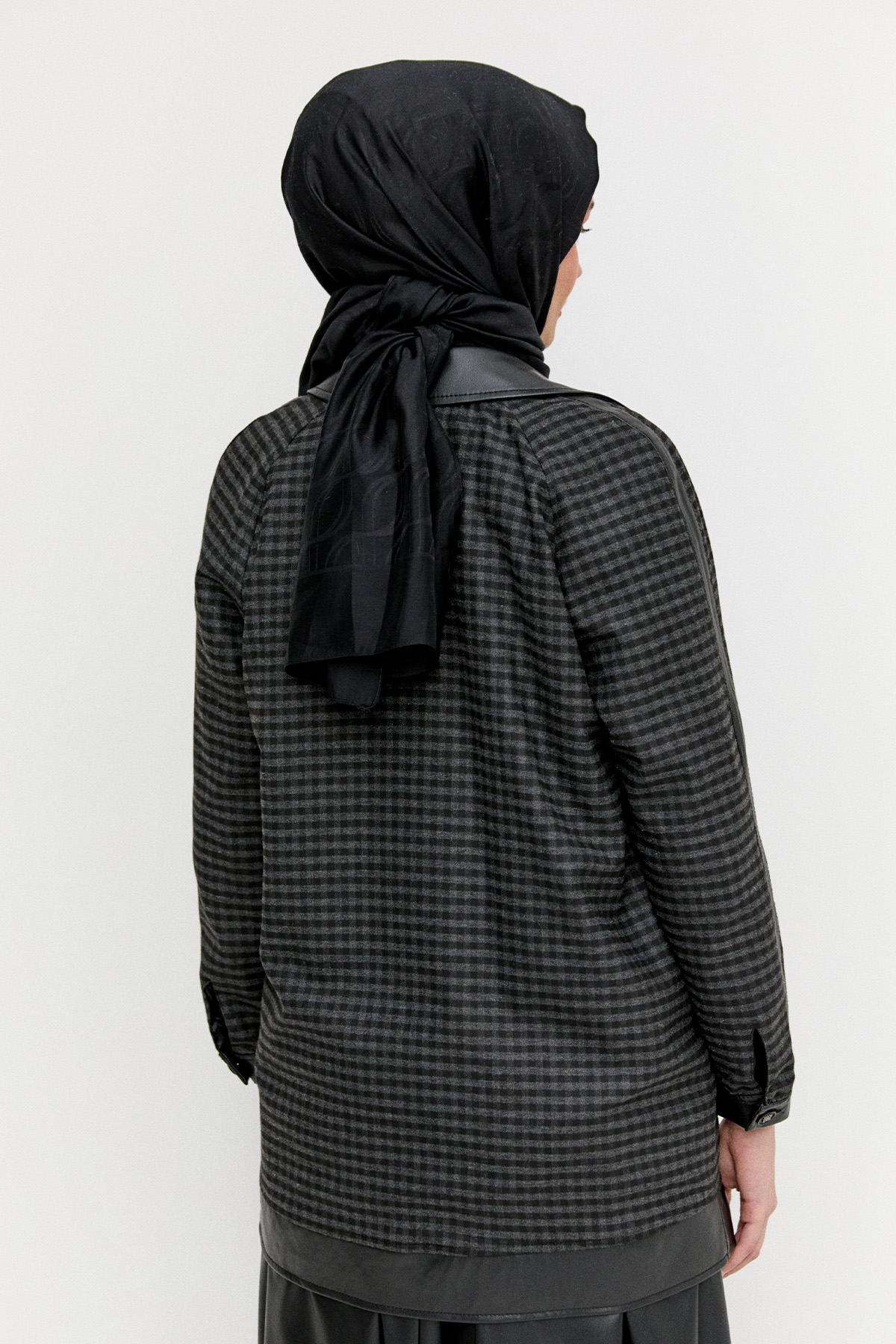 Kareli Suni Deri Oversize Kap, Tesettür Giyim