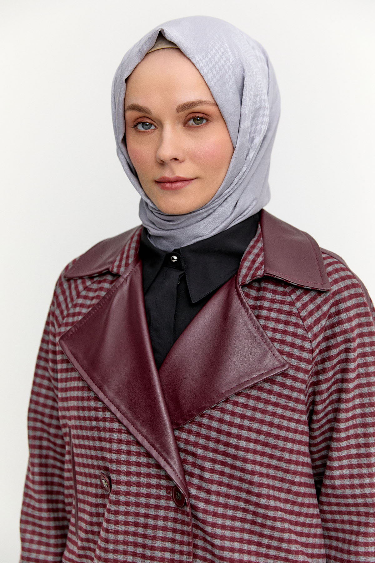 Kareli Suni Deri Oversize Kap, Tesettür Giyim