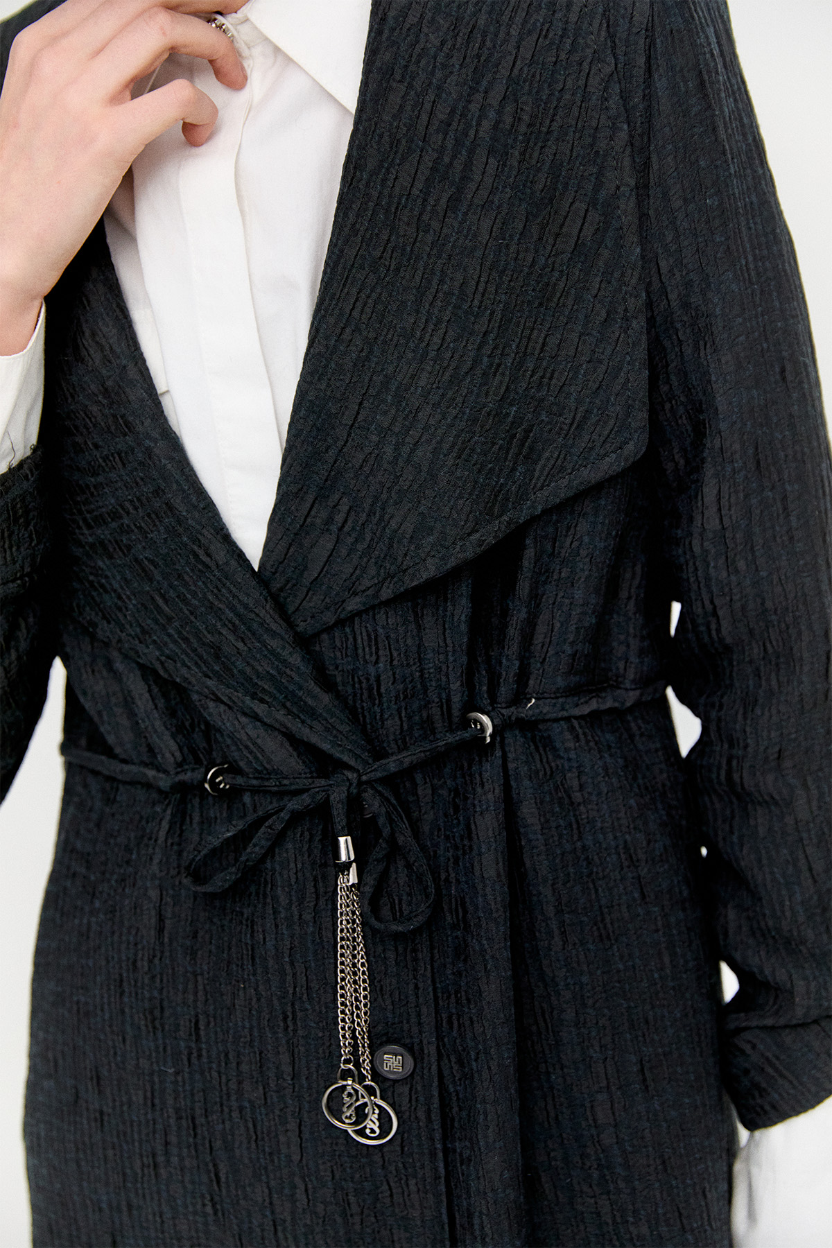 Dokulu Lyocell Stoper Kuşaklı Kap, Tesettür Giyim