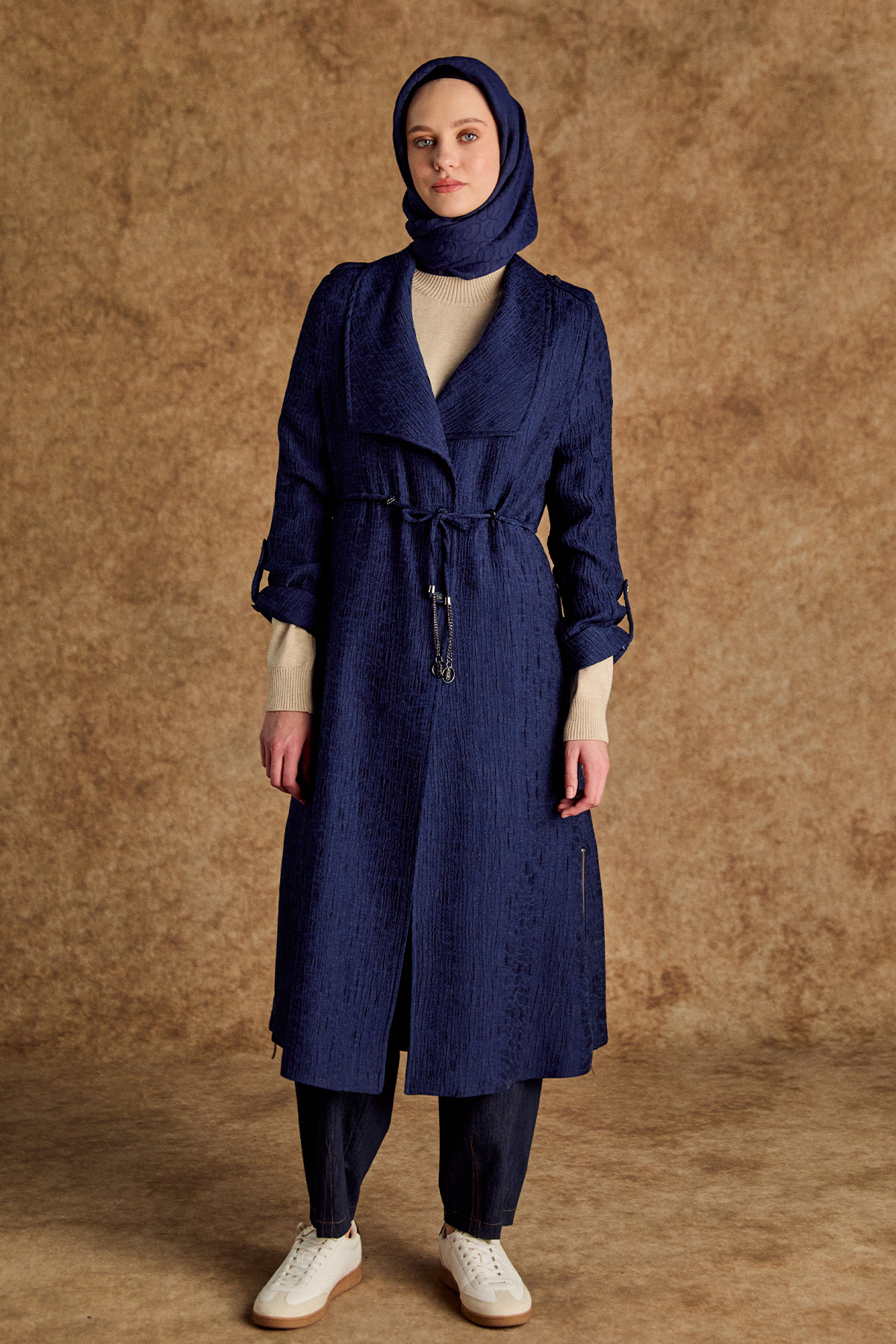 Dokulu Lyocell Stoper Kuşaklı Kap