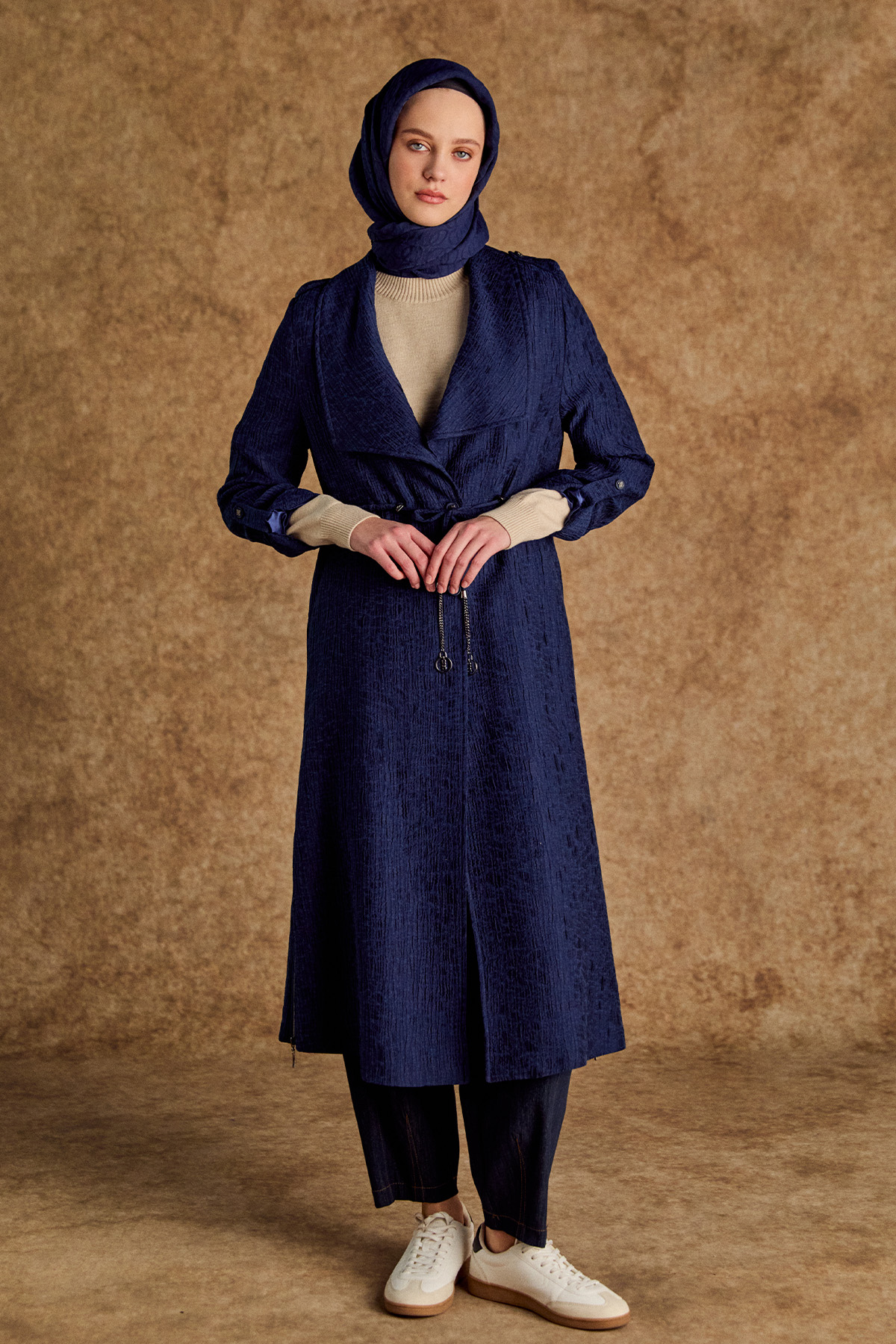 Dokulu Lyocell Stoper Kuşaklı Kap