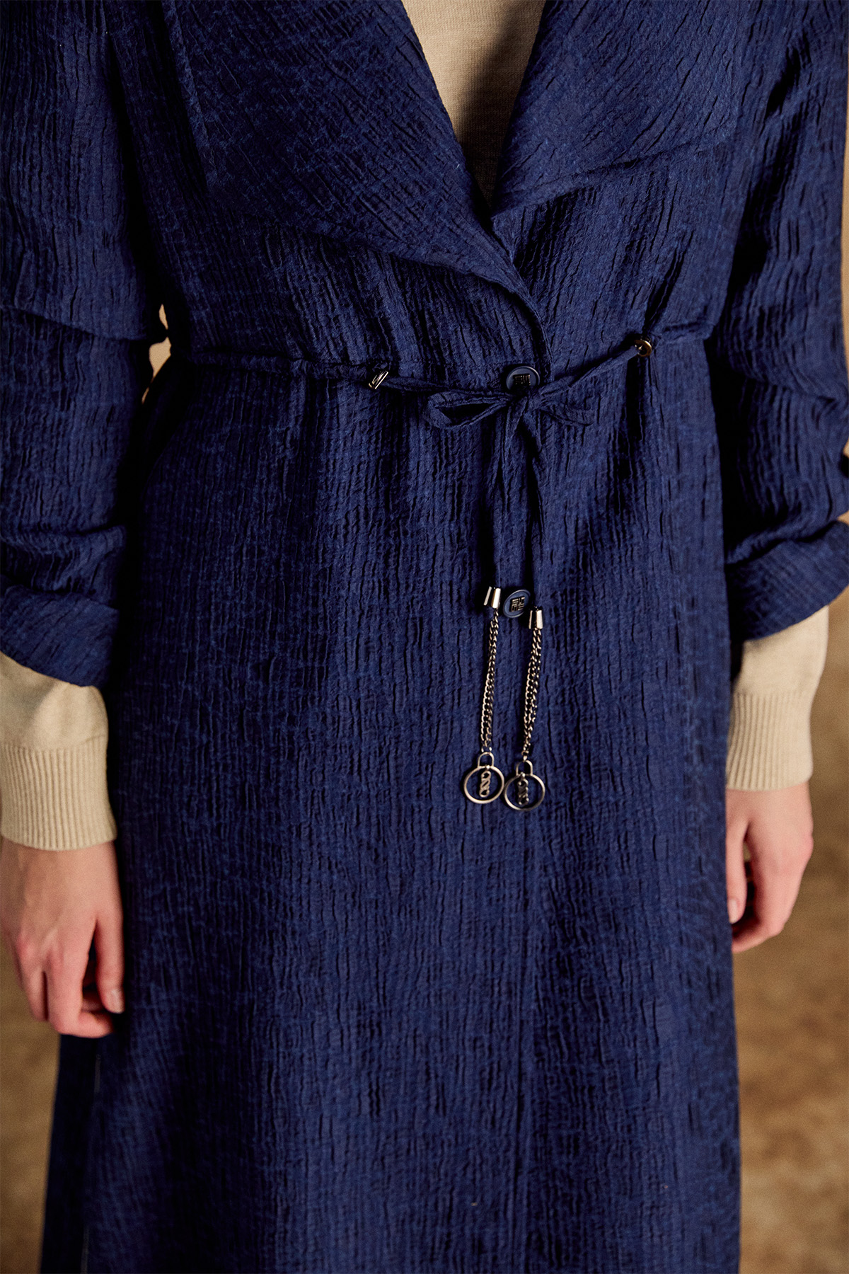 Dokulu Lyocell Stoper Kuşaklı Kap