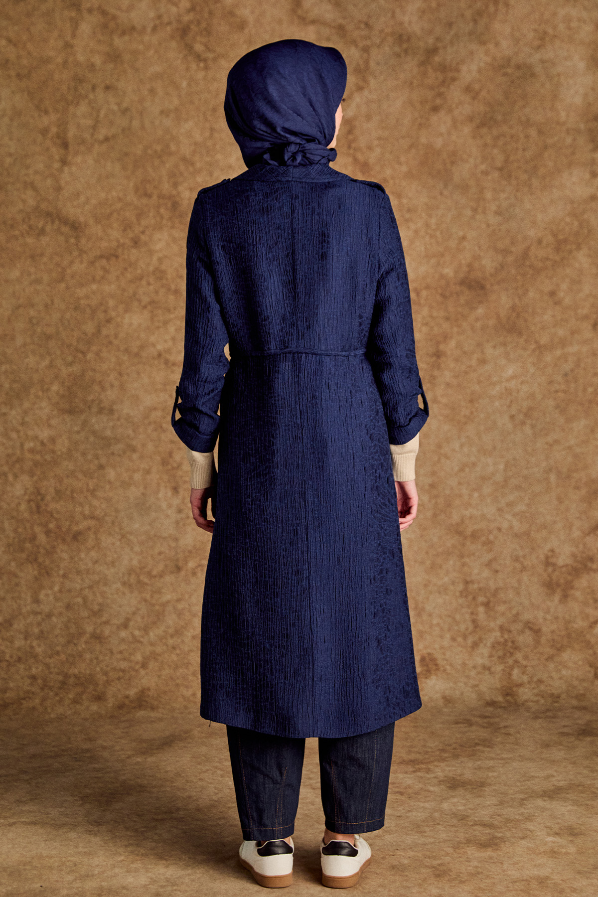 Dokulu Lyocell Stoper Kuşaklı Kap