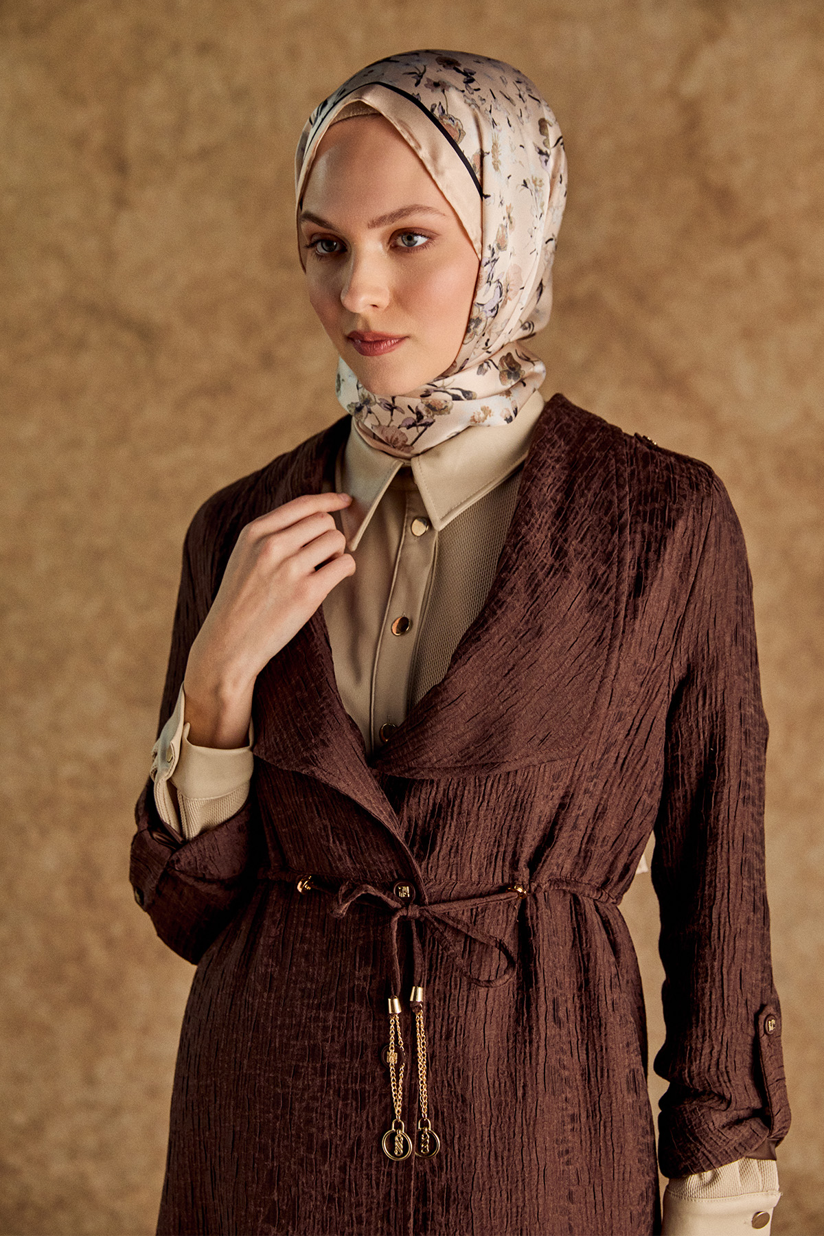 Dokulu Lyocell Stoper Kuşaklı Kap