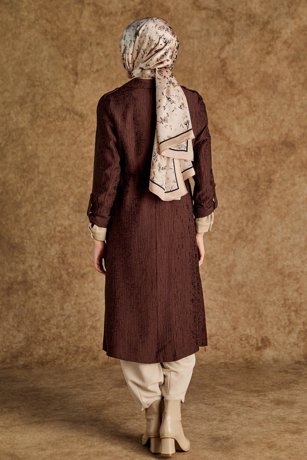 Dokulu Lyocell Stoper Kuşaklı Kap