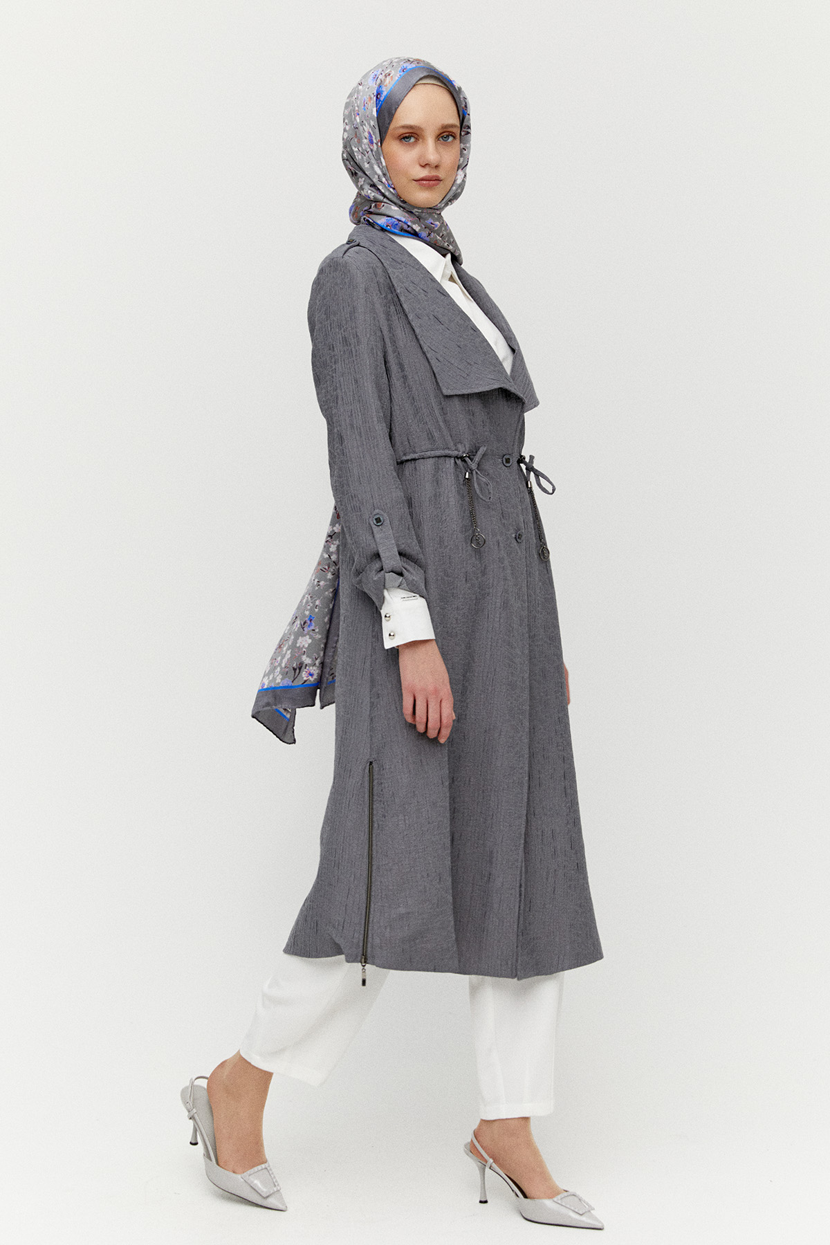 Dokulu Lyocell Stoper Kuşaklı Kap