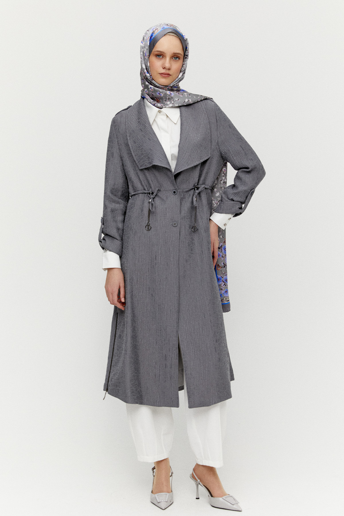 Dokulu Lyocell Stoper Kuşaklı Kap