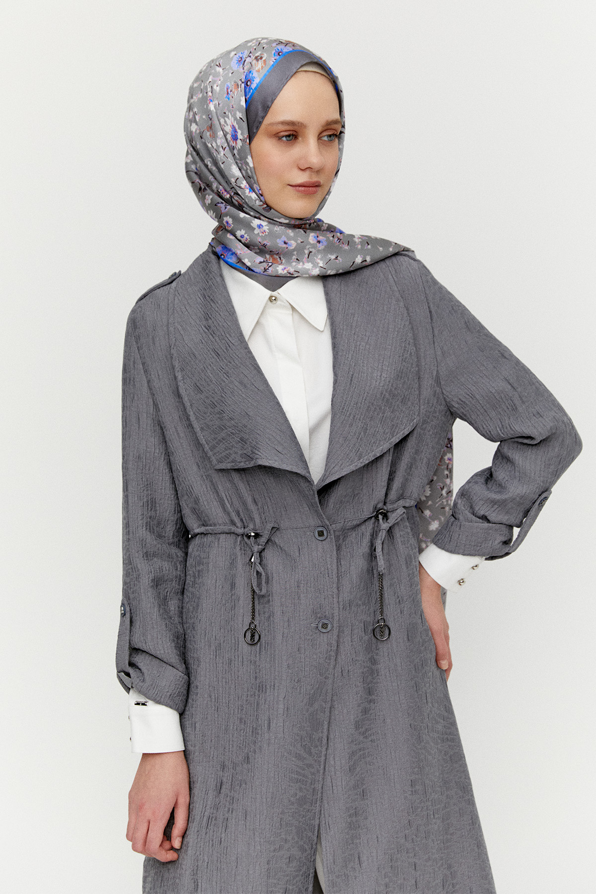 Dokulu Lyocell Stoper Kuşaklı Kap