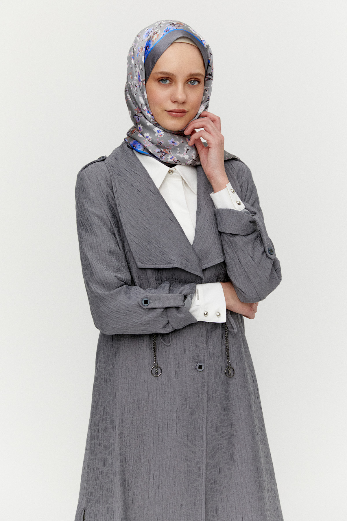 Dokulu Lyocell Stoper Kuşaklı Kap