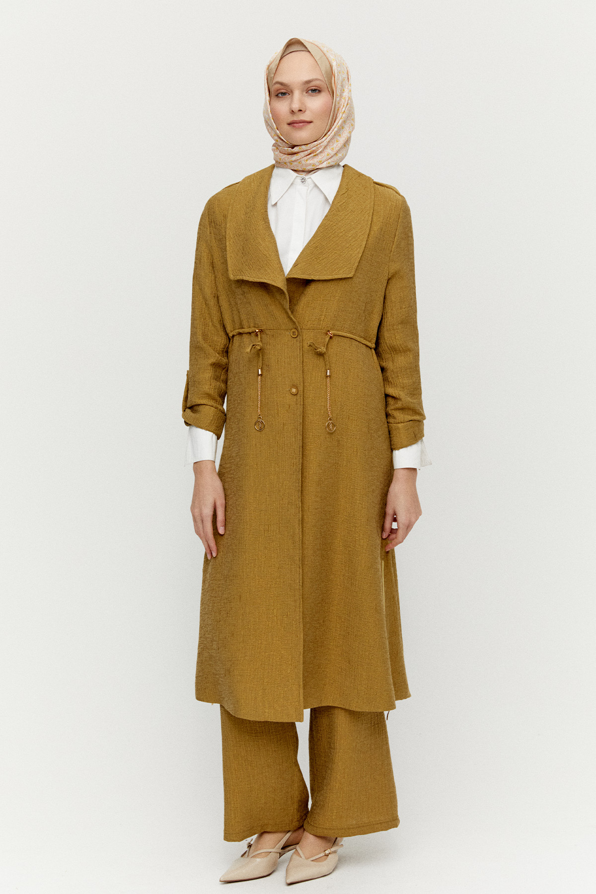 Dokulu Lyocell Stoper Kuşaklı Kap