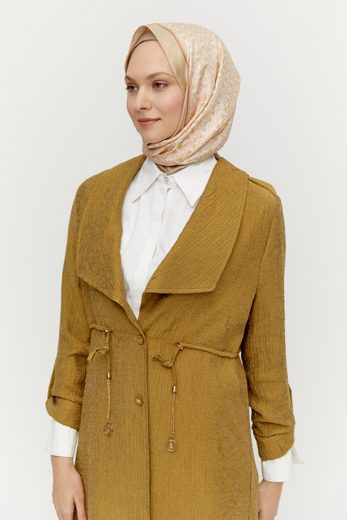 Dokulu Lyocell Stoper Kuşaklı Kap