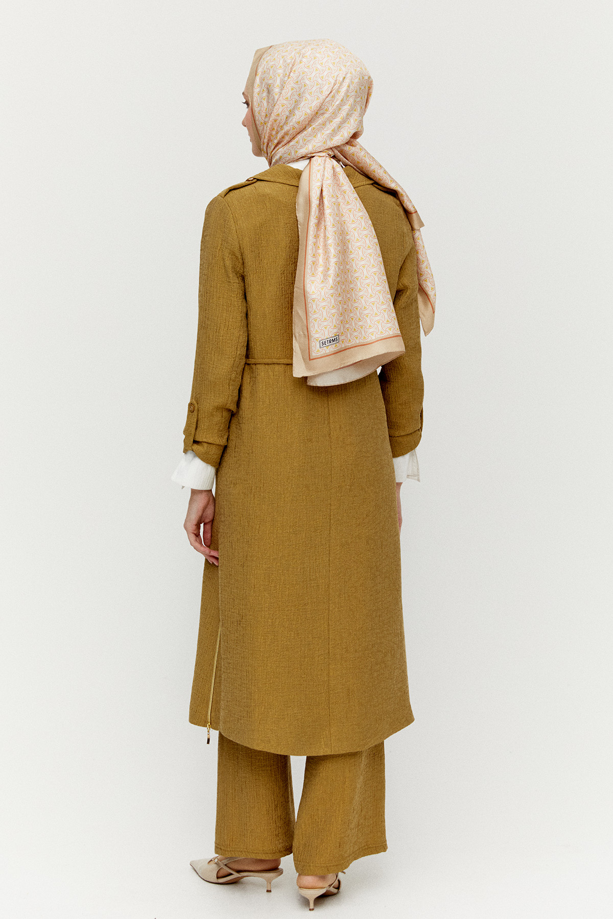 Dokulu Lyocell Stoper Kuşaklı Kap