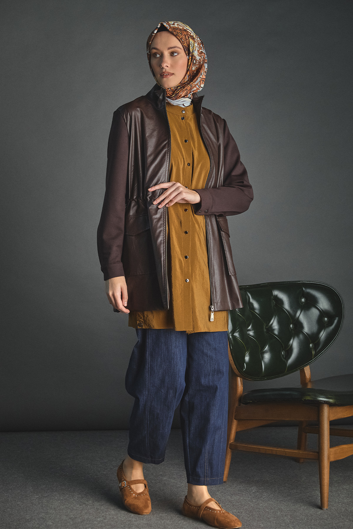 Fermuarlı Çift Cepli Suni Deri Kap