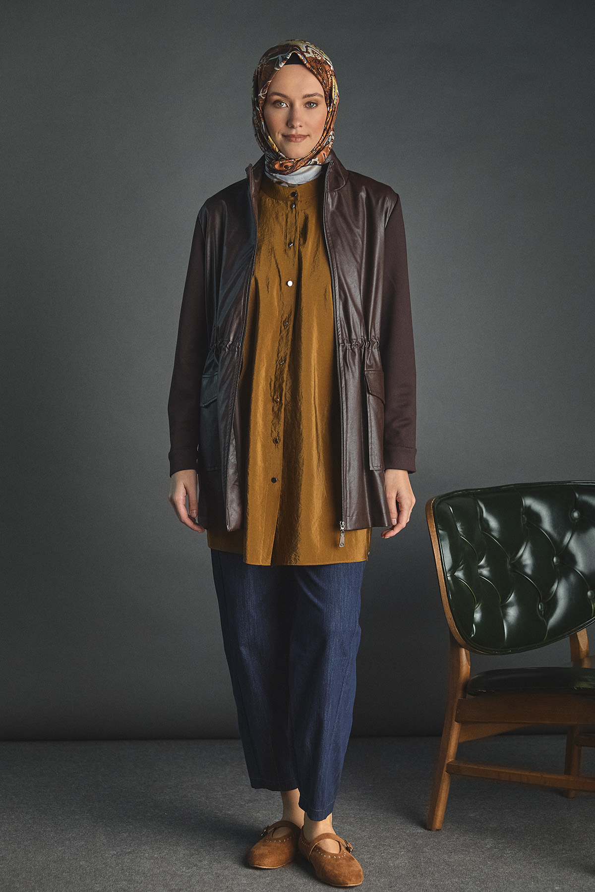 Fermuarlı Çift Cepli Suni Deri Kap