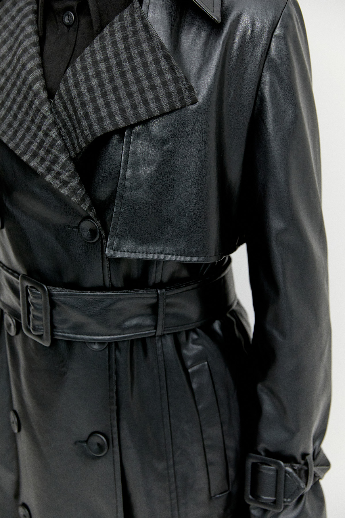 Kemerli Suni Deri Trençkot, Tesettür Giyim