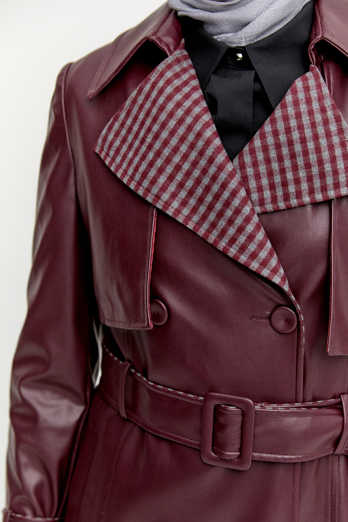 Kemerli Suni Deri Trençkot, Tesettür Giyim