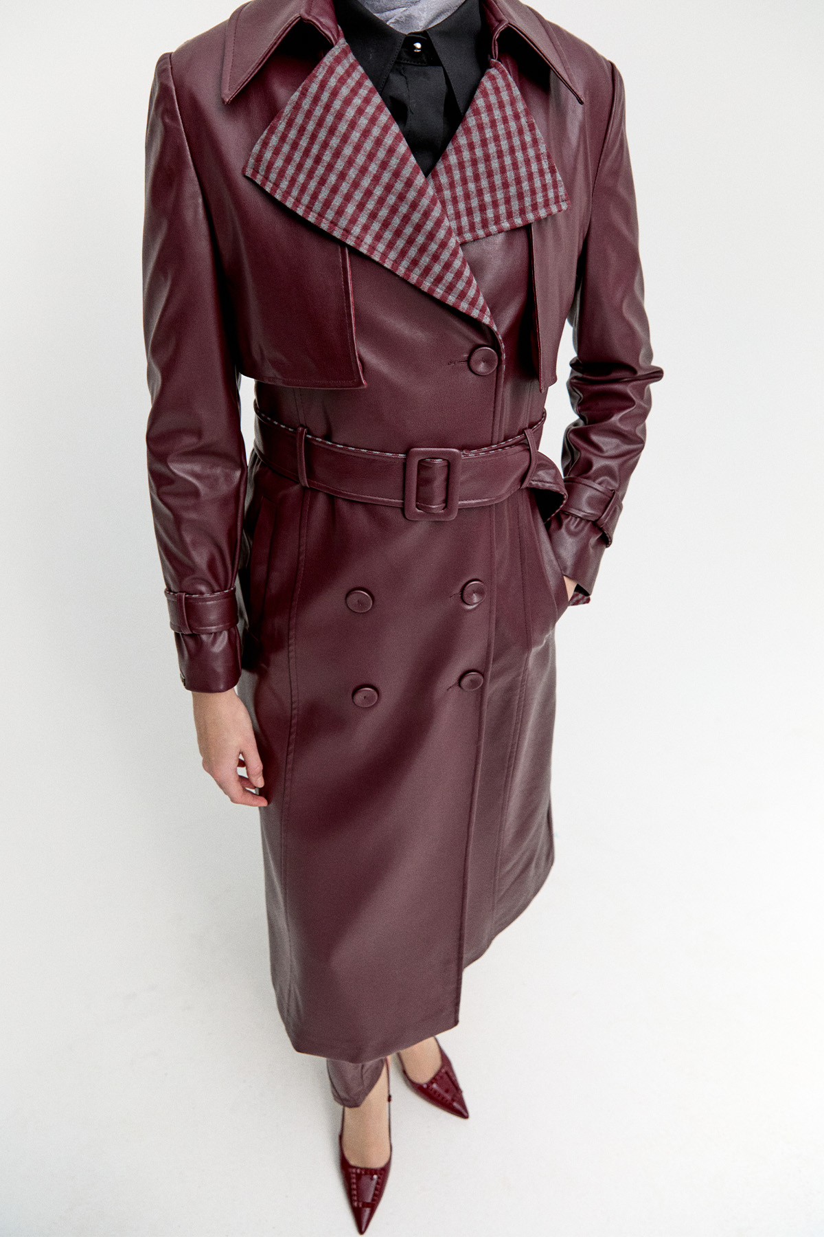 Kemerli Suni Deri Trençkot, Tesettür Giyim