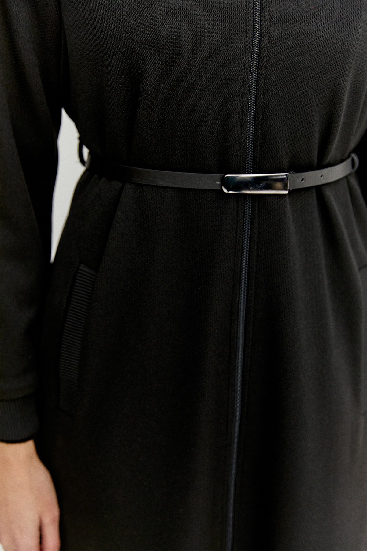 Kemerli Fermuarlı Uzun Kap, Tesettür Giyim