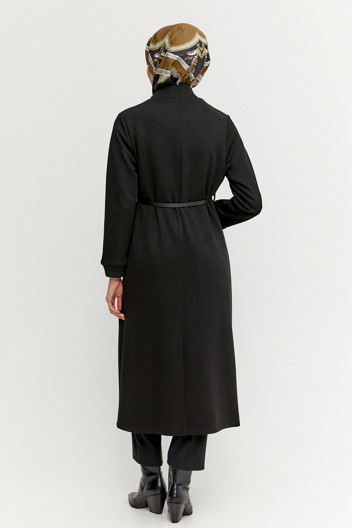 Kemerli Fermuarlı Uzun Kap, Tesettür Giyim