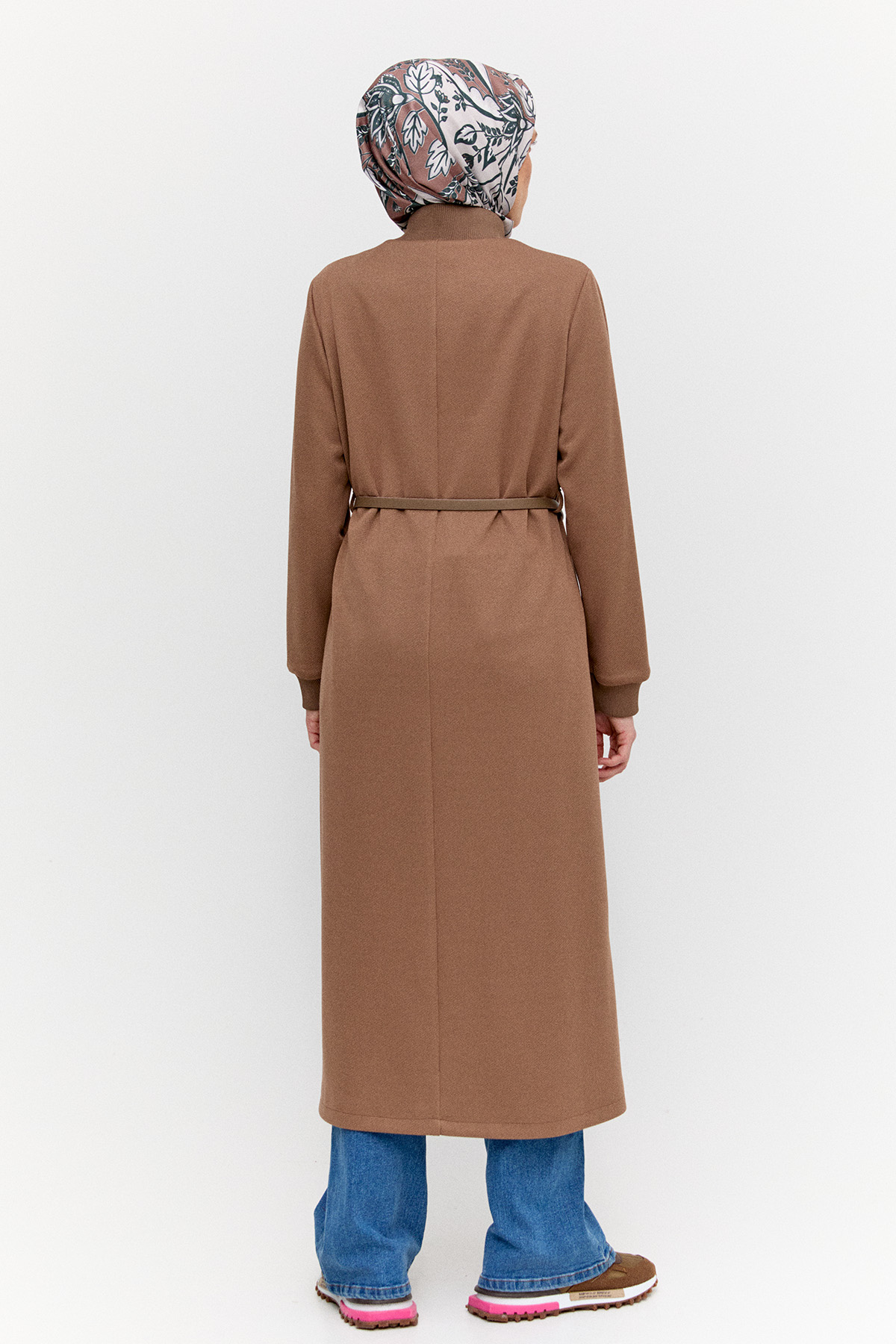 Kemerli Fermuarlı Uzun Kap, Tesettür Giyim