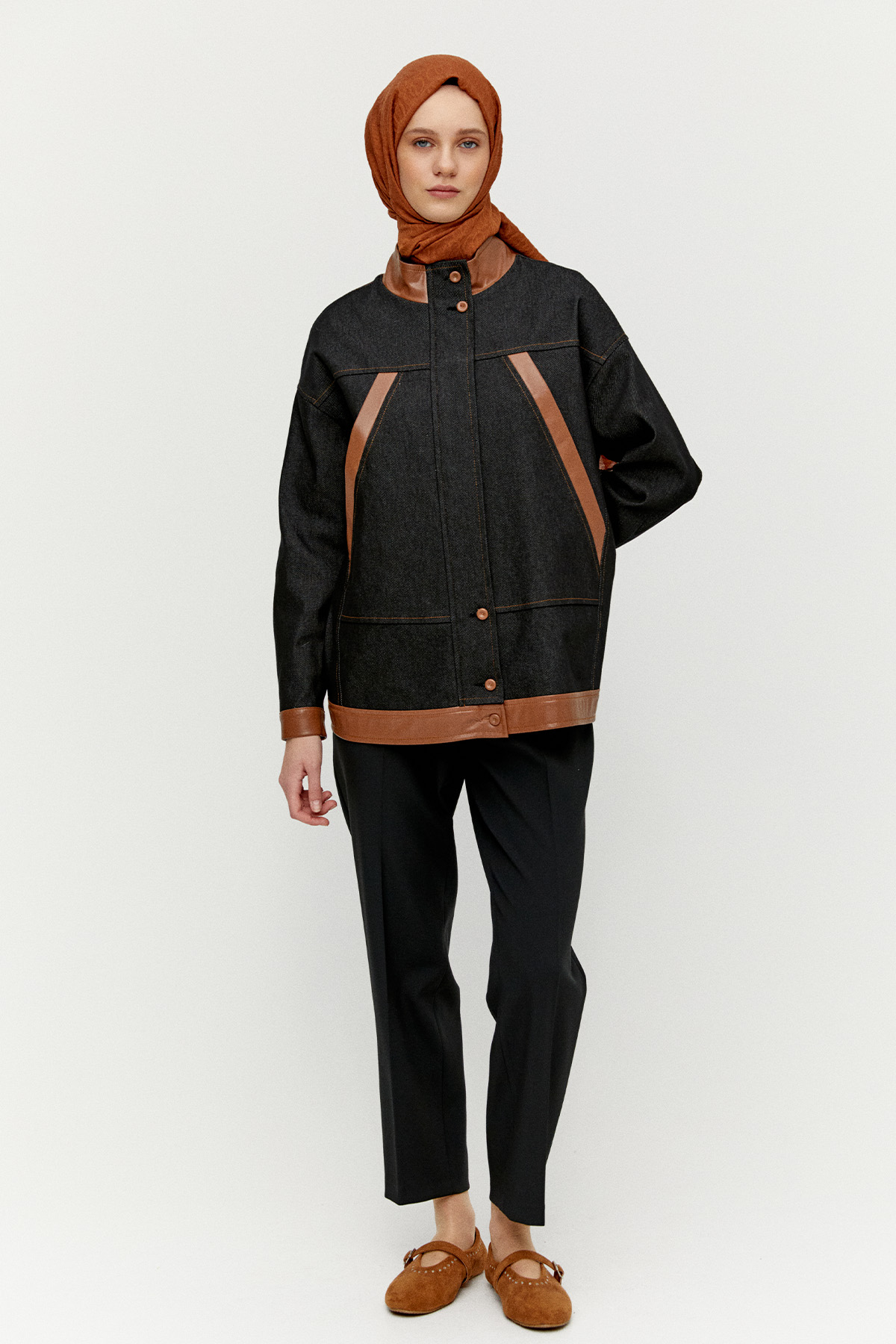 Fermuarlı Oversize Denim Kap