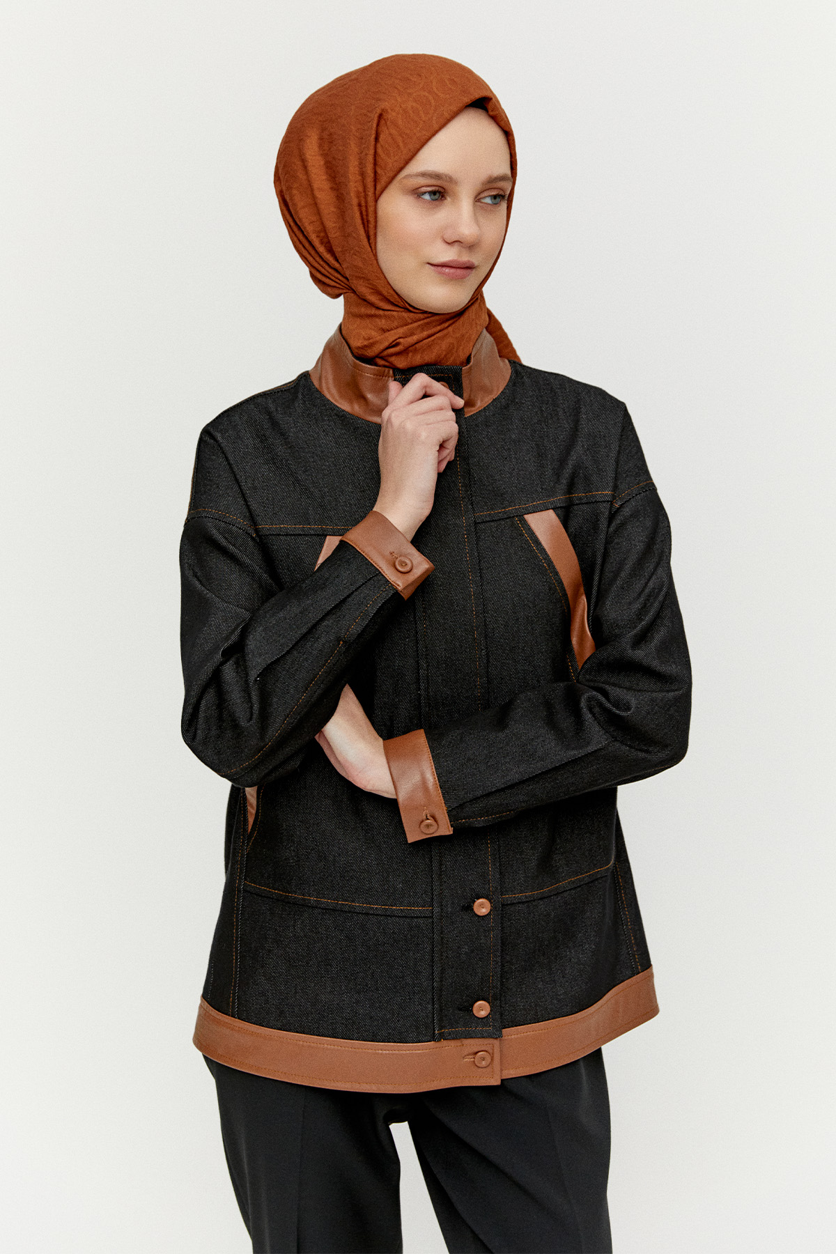 Fermuarlı Oversize Denim Kap