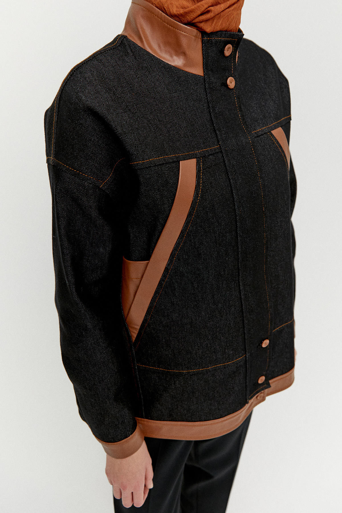 Fermuarlı Oversize Denim Kap