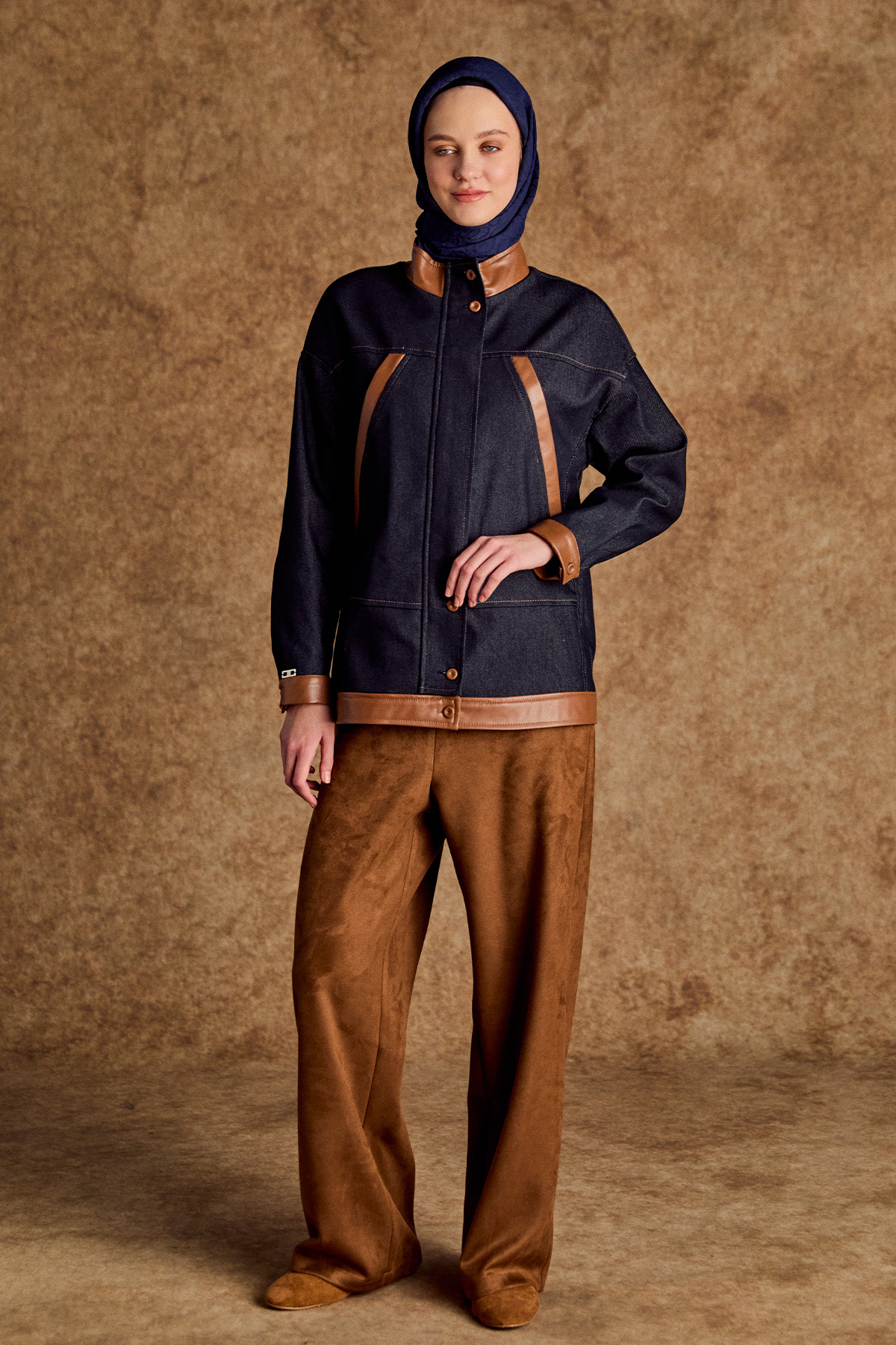 Fermuarlı Oversize Denim Kap