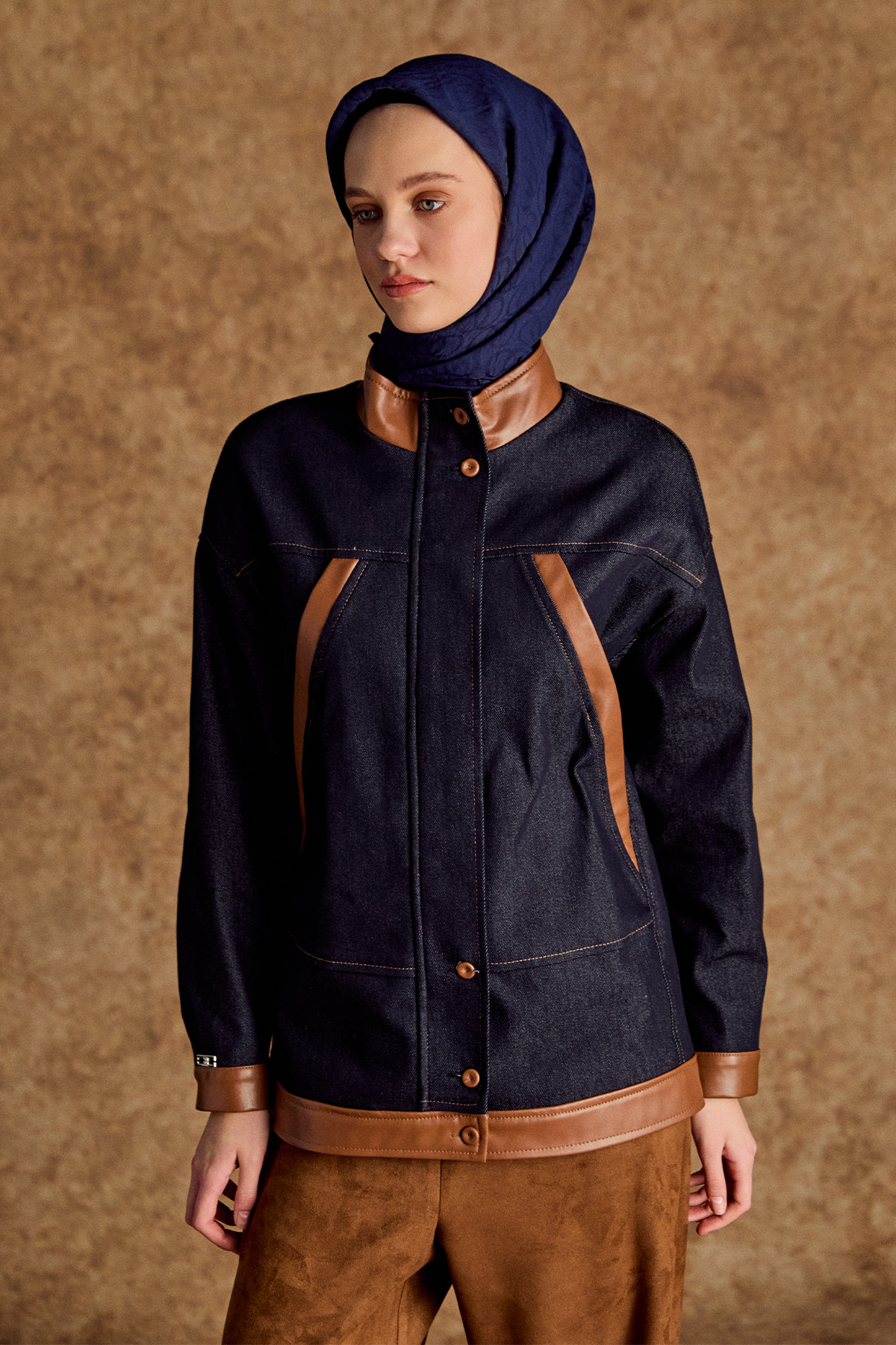 Fermuarlı Oversize Denim Kap