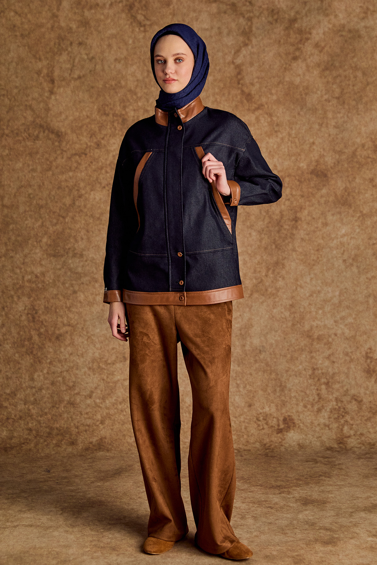 Fermuarlı Oversize Denim Kap