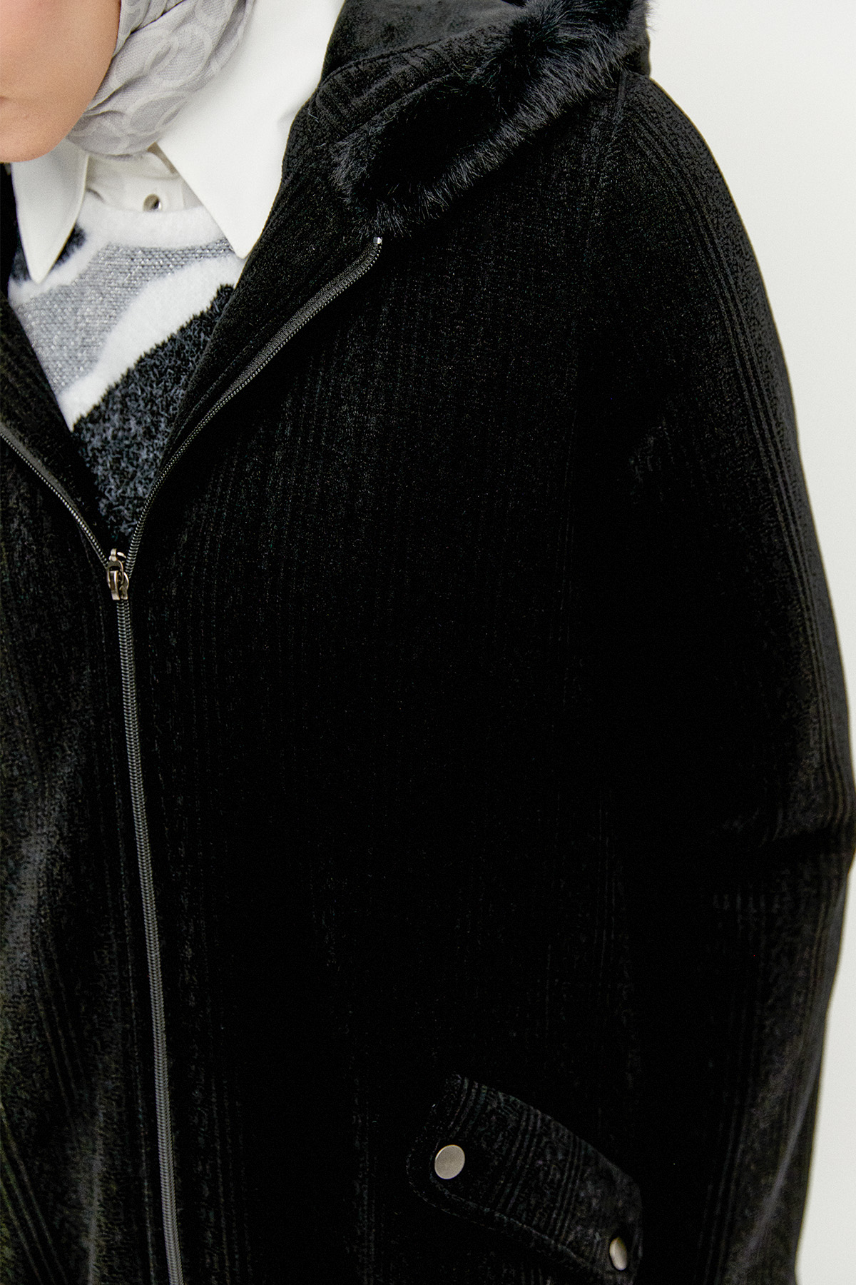 Suni Kürk Kapüşonlu Dokulu Kap