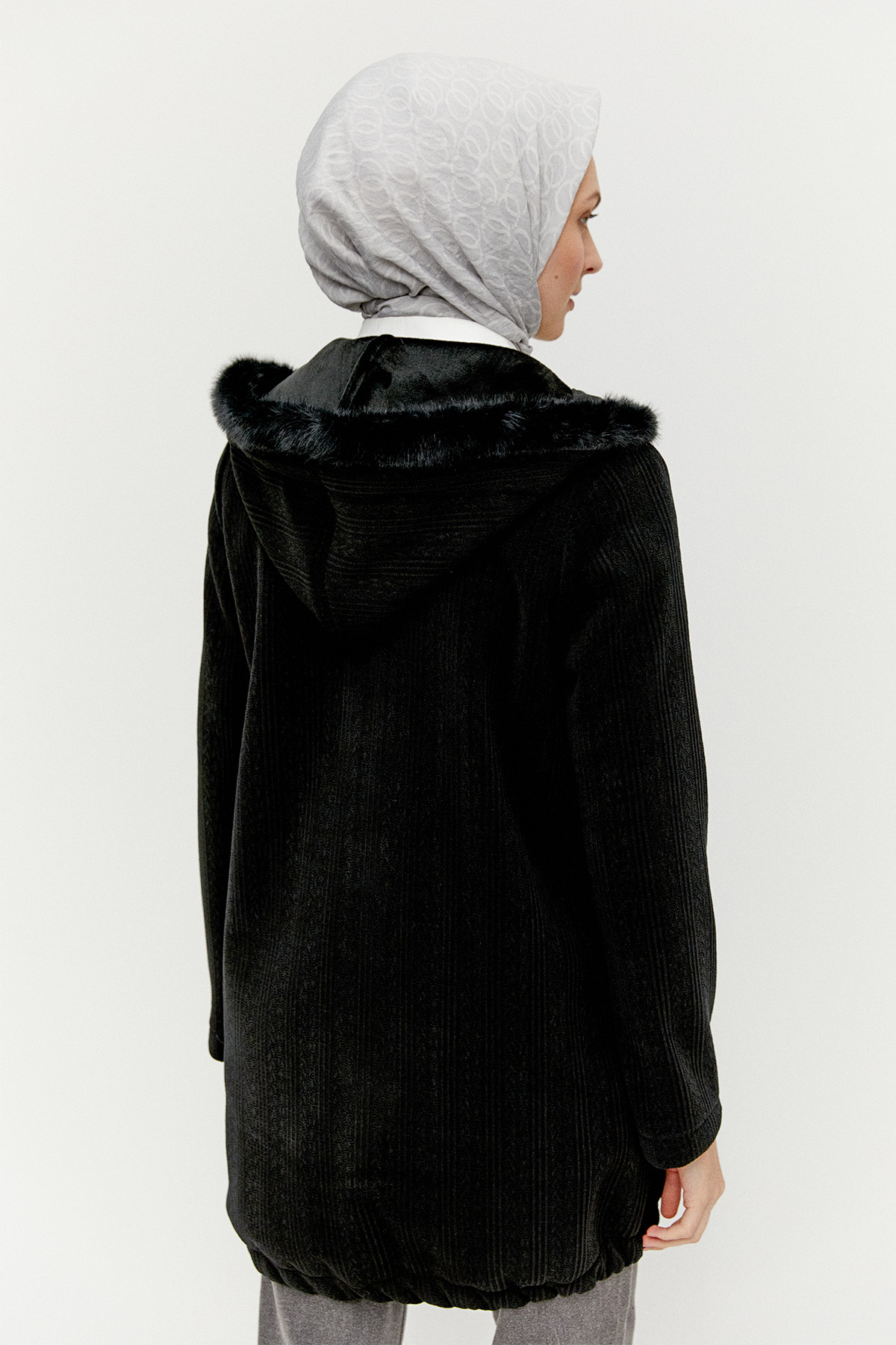 Suni Kürk Kapüşonlu Dokulu Kap