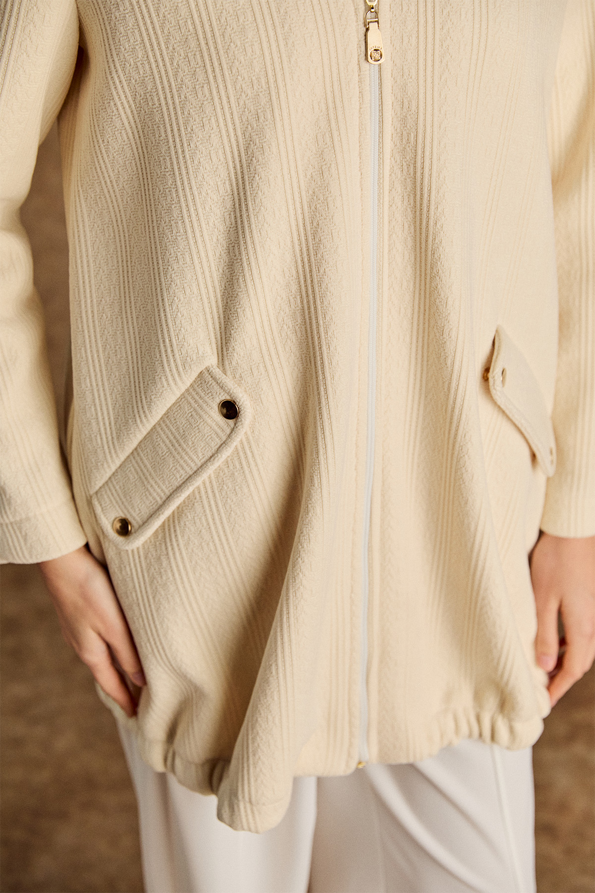 Suni Kürk Kapüşonlu Dokulu Kap