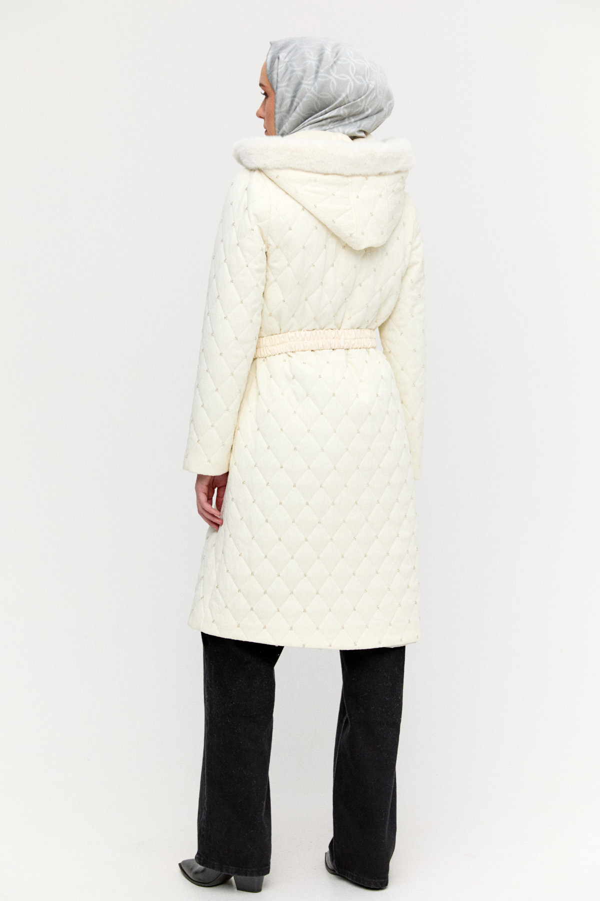 Seyyar Kapüşonlu Taşlı Kaban, Tesettür Giyim