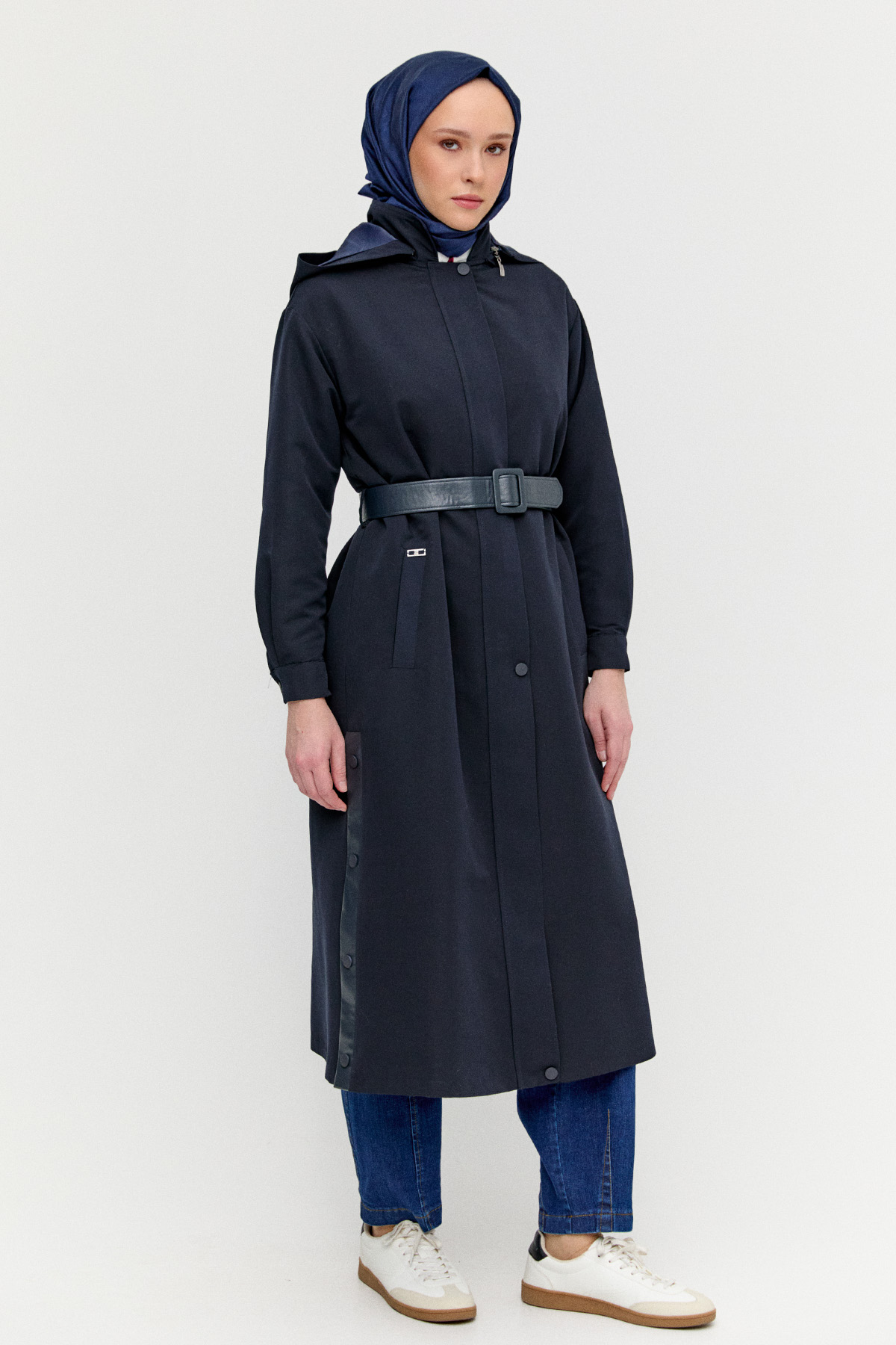 Fermuarlı Kemerli Kap, Tesettür Giyim