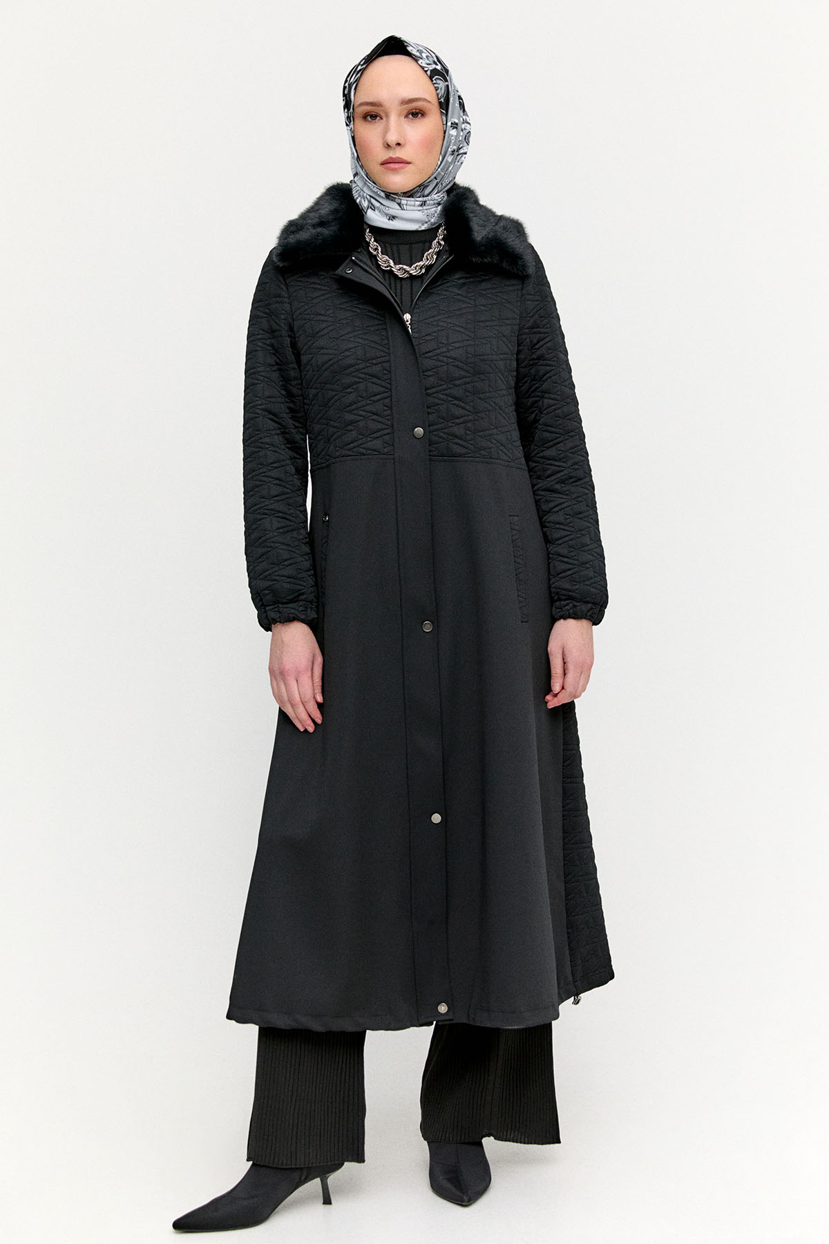 Suni Kürklü Fermuarlı Kap, Tesettür Giyim