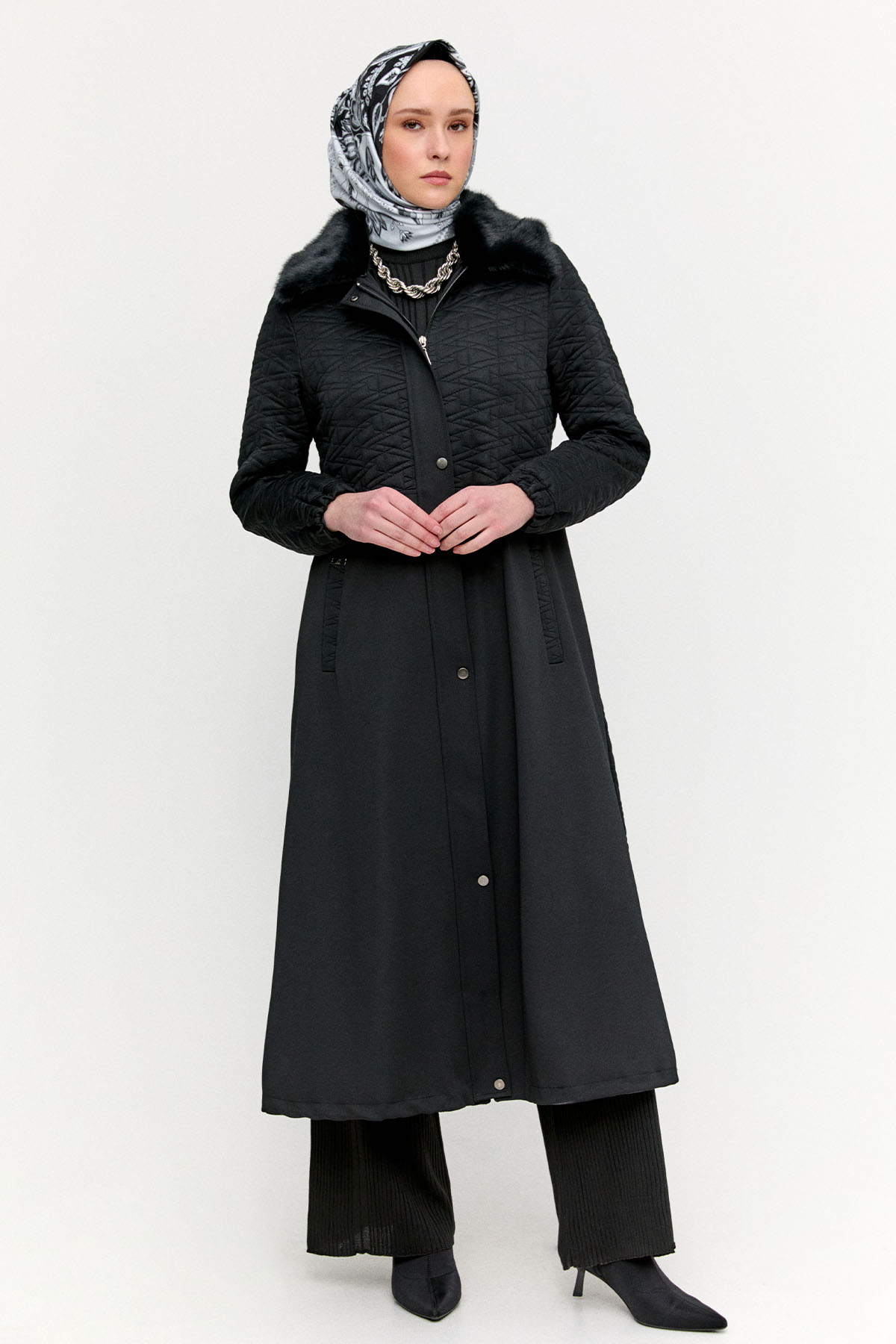 Suni Kürklü Fermuarlı Kap, Tesettür Giyim
