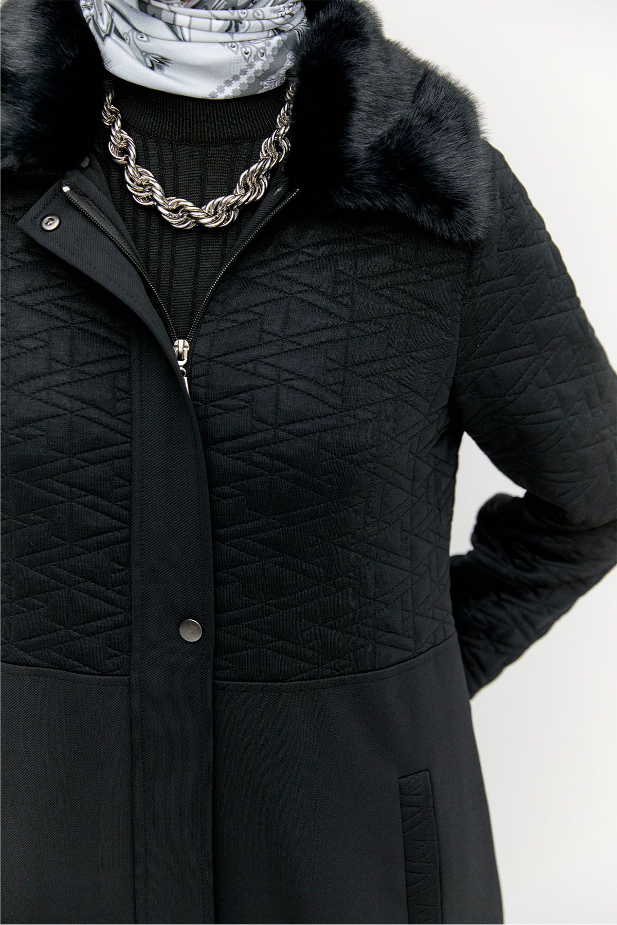 Suni Kürklü Fermuarlı Kap, Tesettür Giyim