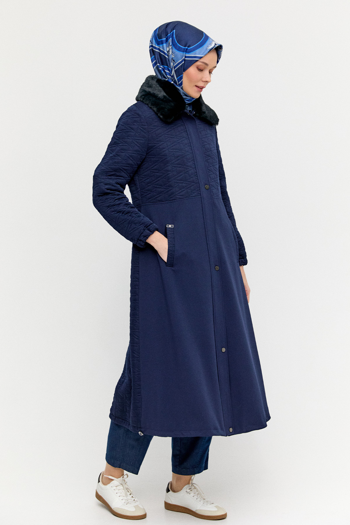 Suni Kürklü Fermuarlı Kap, Tesettür Giyim