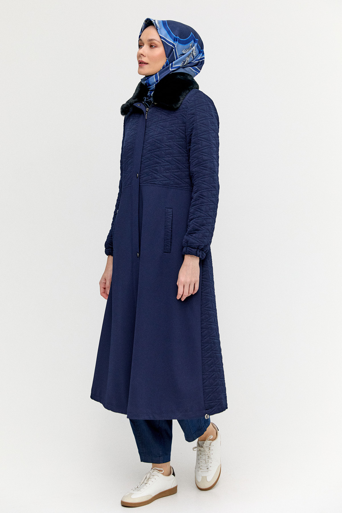 Suni Kürklü Fermuarlı Kap, Tesettür Giyim