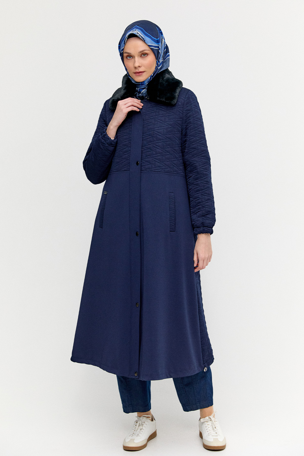 Suni Kürklü Fermuarlı Kap, Tesettür Giyim