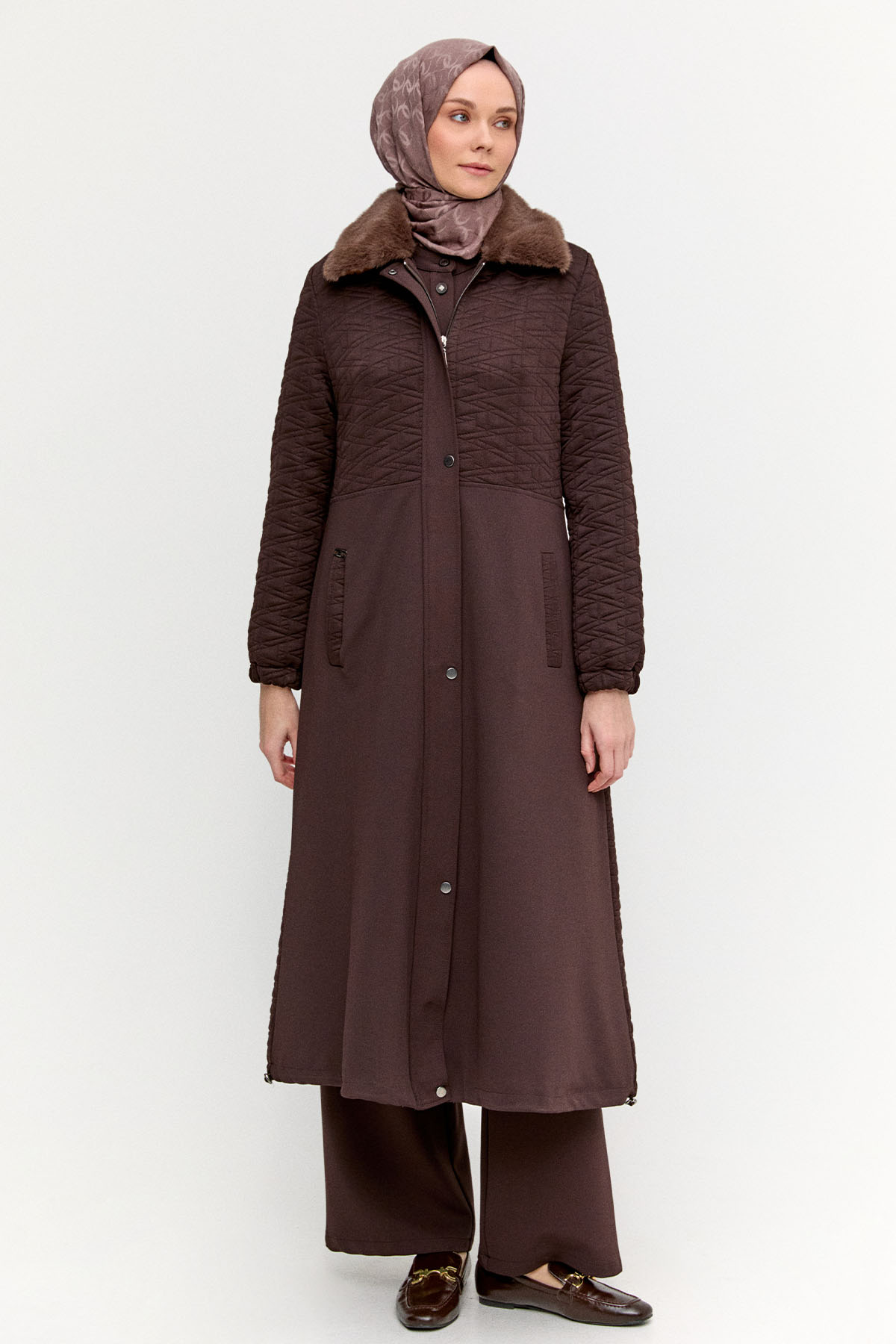 Suni Kürklü Fermuarlı Kap, Tesettür Giyim