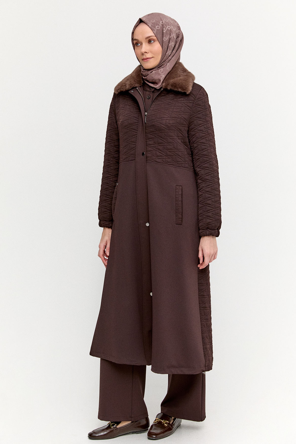 Suni Kürklü Fermuarlı Kap, Tesettür Giyim