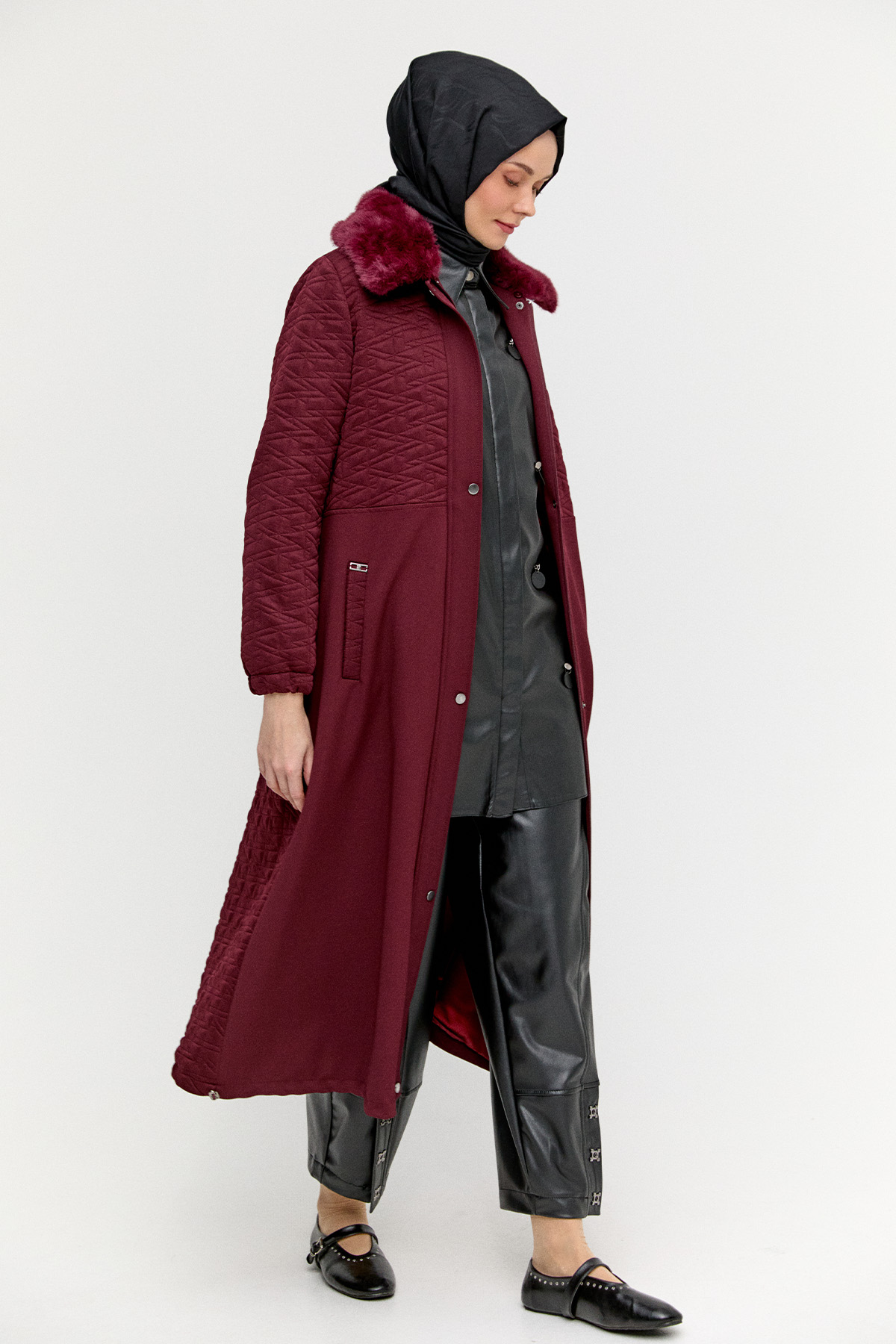 Suni Kürklü Fermuarlı Kap, Tesettür Giyim