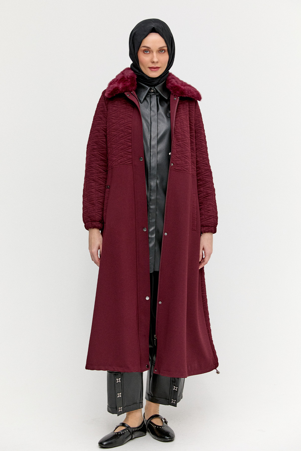 Suni Kürklü Fermuarlı Kap, Tesettür Giyim