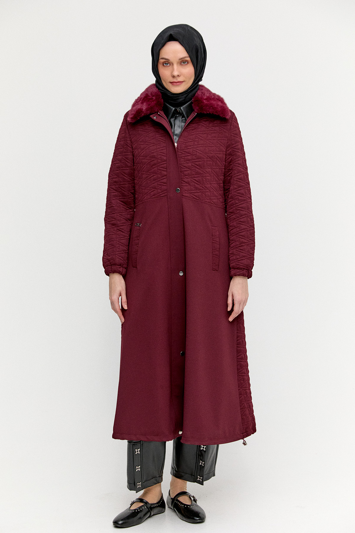 Suni Kürklü Fermuarlı Kap, Tesettür Giyim