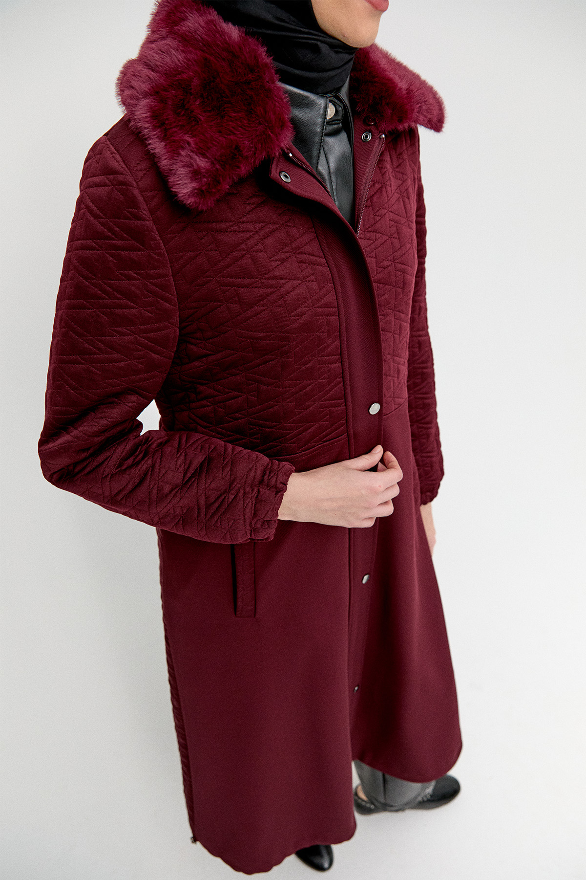 Suni Kürklü Fermuarlı Kap, Tesettür Giyim