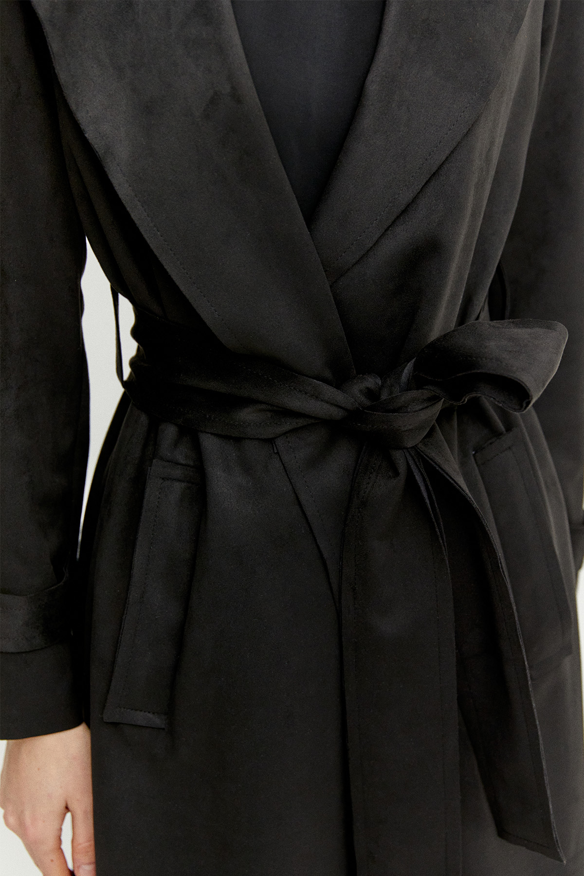 Kuşaklı Süet Görünümlü Uzun Kap, Tesettür Giyim